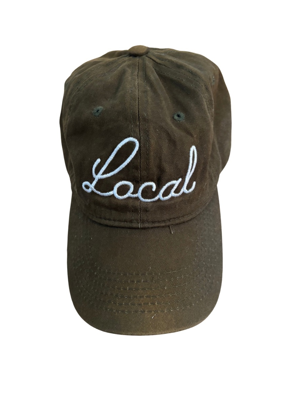 Vintage “Local“ Script Embroidered Olive Brown Baseball Cap